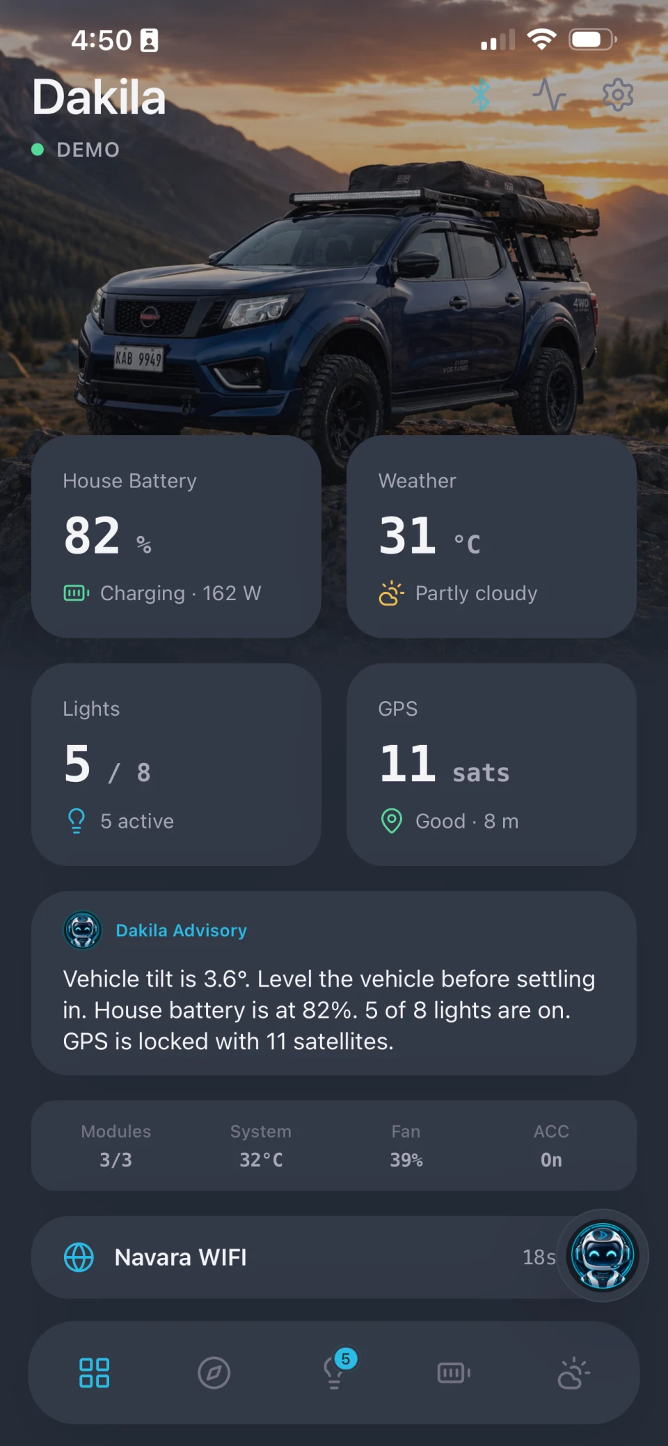 Dakila Dashboard screen